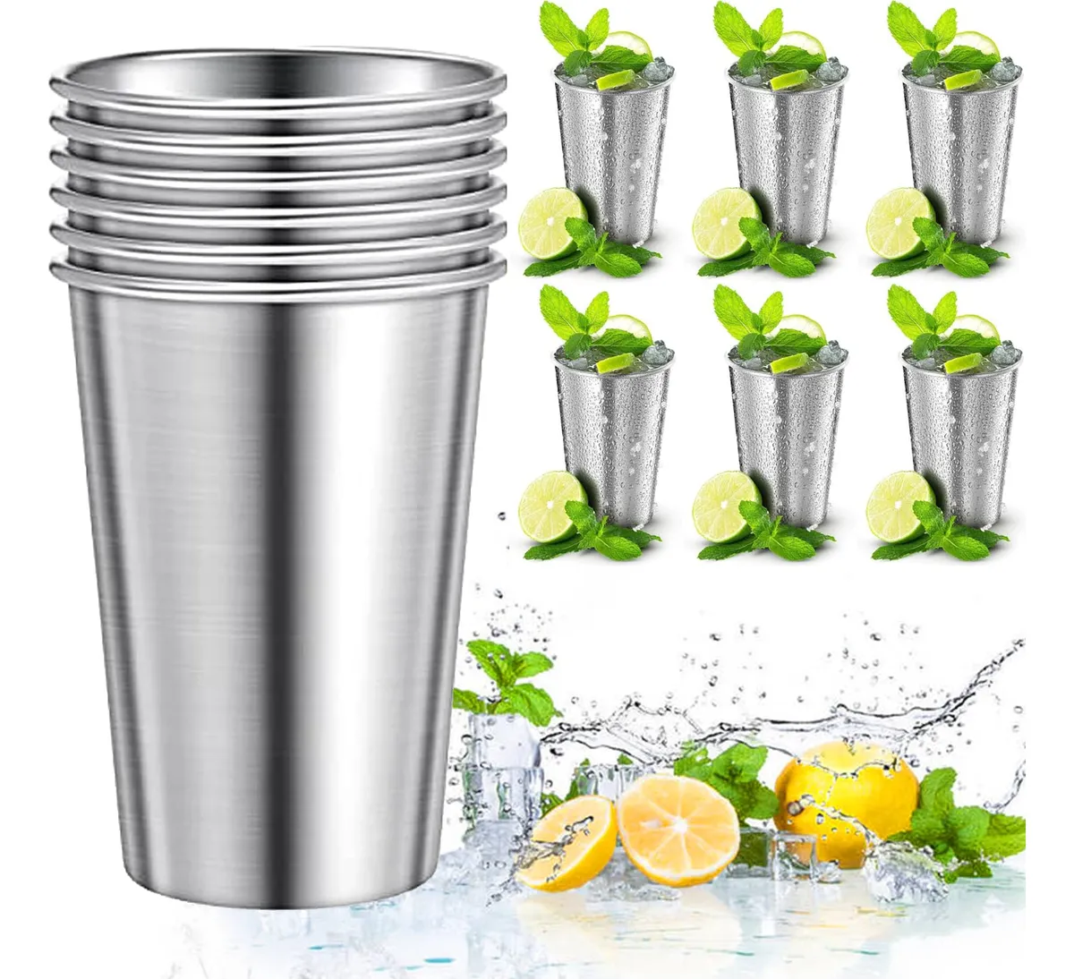Juego de 6 vasos apilables de acero inoxidable de 500 ml de slowmoose