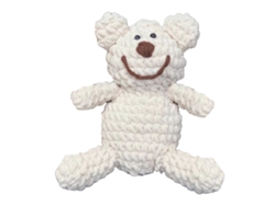 Oso de peluche amigurumi de color beige suave para la habitación de los niños.