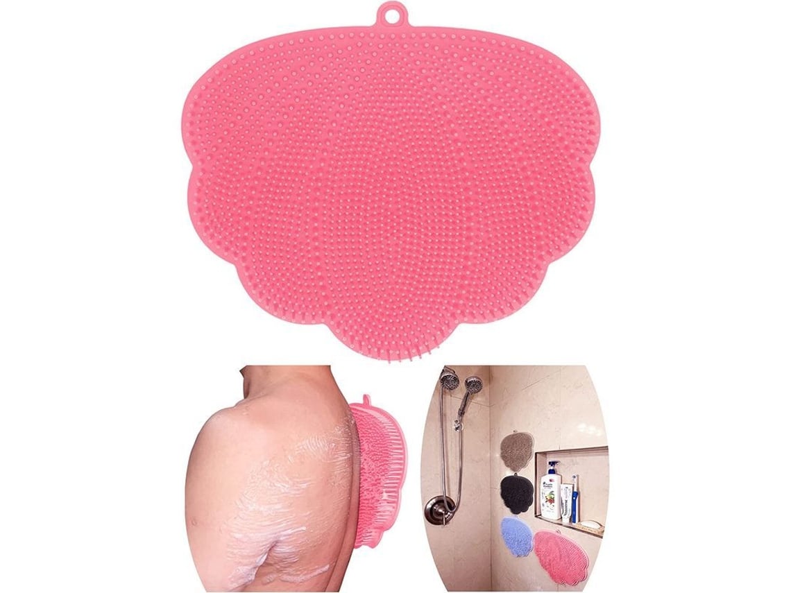 Cepillo De Baño Grande Manos Libres Con Base Plana Para Masaje De Espalda Y Ducha - Rosa
