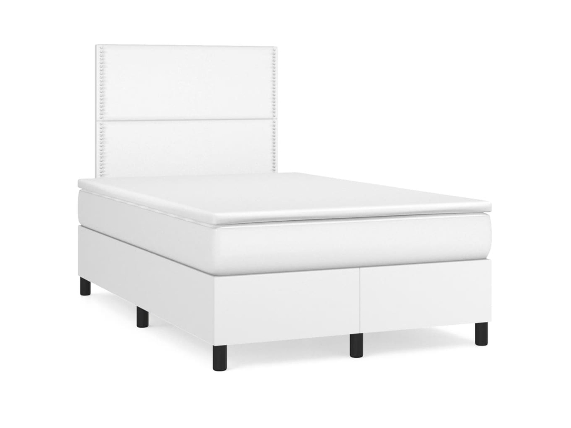 Cama Box Spring Colchón Y Led Cuero Sintético Blanco 120x190 Cm