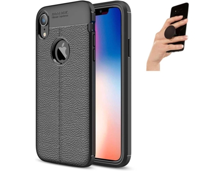 Carcasa + Popsocket iPhone XR Rugged Leather Negro
