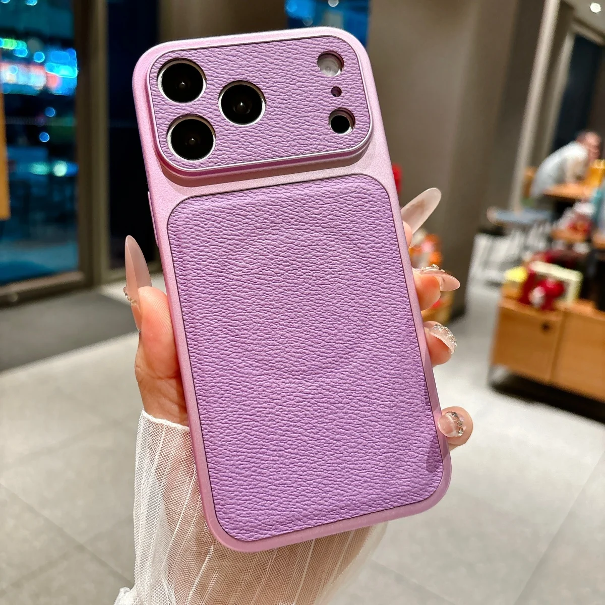 (iphone 14 Pro Max Morado) Funda Magnética Magsafe De Cuero Mate Con Ventana Grande