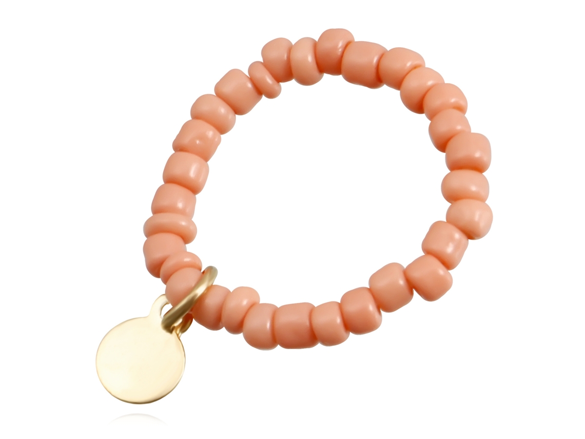 Anillo Apilable De Cuentas Irregulares De Estilo Dulce Para Mujer Con Exquisito Colgante Rosa Y Naranja