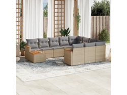 Conjunto de sofá de jardín de 11 piezas con cojines, mimbre beige mixto, DKD Home Decor