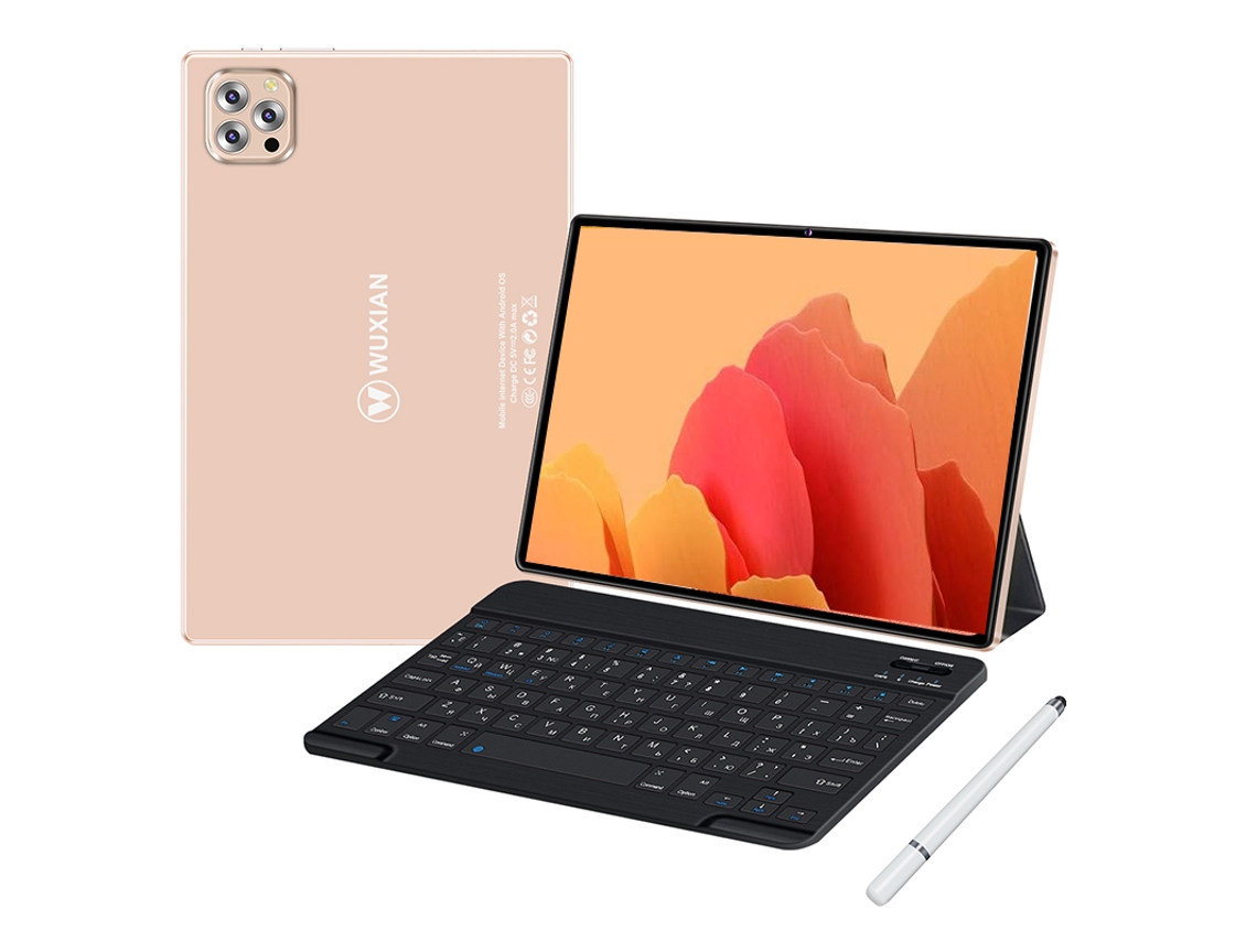 Tablet WUXIAN V62 + Teclado Bluetooth + Funda de Cuero + Auriculares + Stylus Pen (10.1'' - 64 GB - 4 GB RAM - Wi-Fi-GPS-4G - Oro)