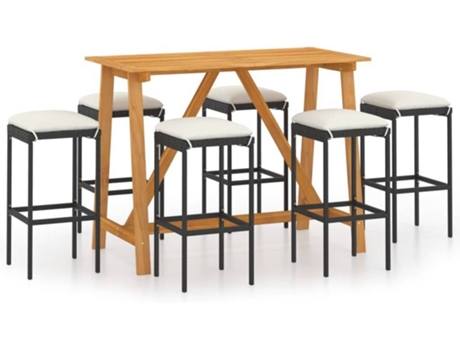 Conjunto 7 Conjunto de bar para jardín VIDAXL con cojines negro