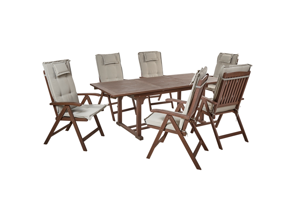 Conjunto de jardín 6 plazas de madera de acacia con cojines gris pardo BELIANI Amantea