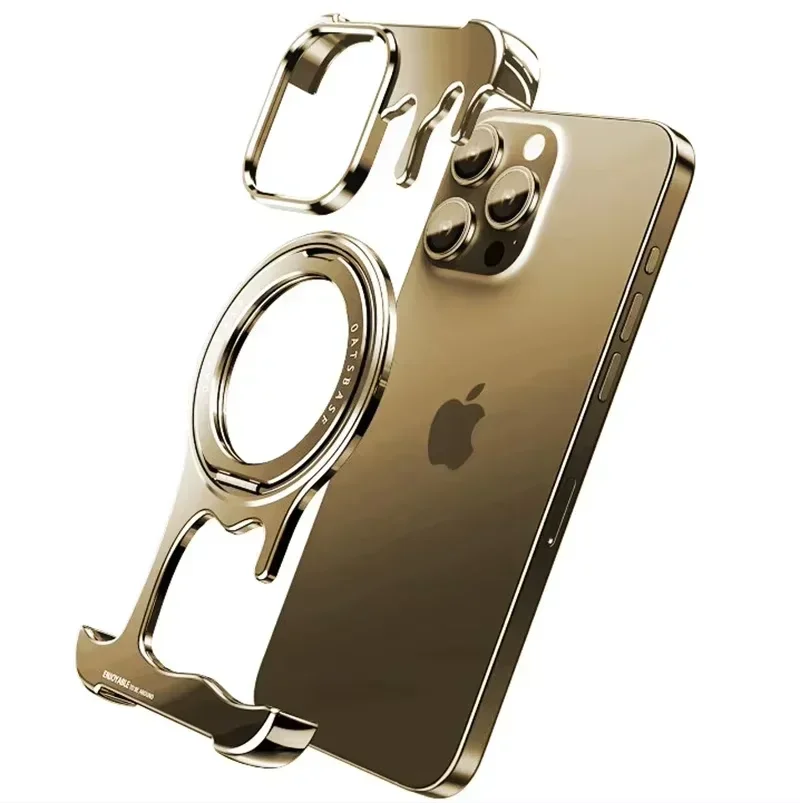 (iphone 15 Amarillo) Funda Metálica Para Teléfono Con Soporte Magsafe Y Fijación Magnética Giratoria De 360°.