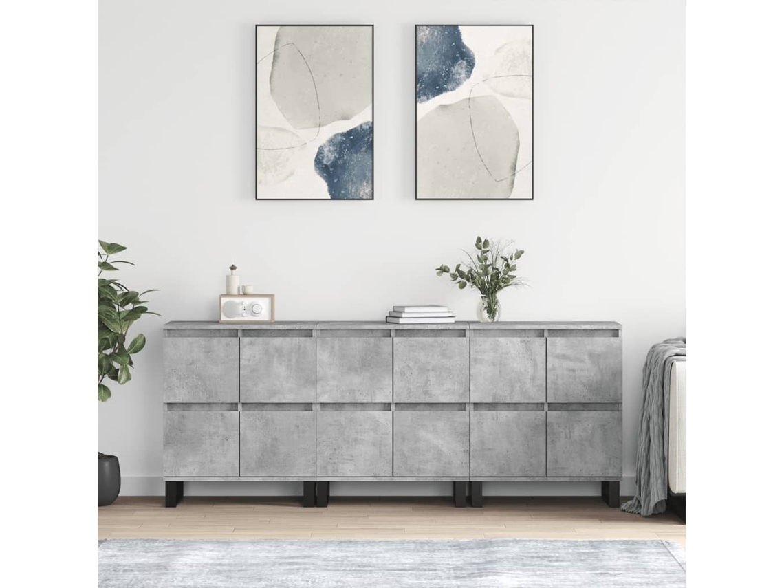 Pack 3 Uds Aparador | Mueble De Comedor | Buffetes Madera Contrachapada Gris Hormigón Wsd980705