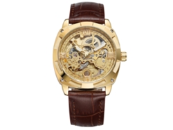 Reloj Mecánico Automático De Moda Para Hombre Con Correa Ajustable De Piel Sintética (dorado + Marrón Dorado)