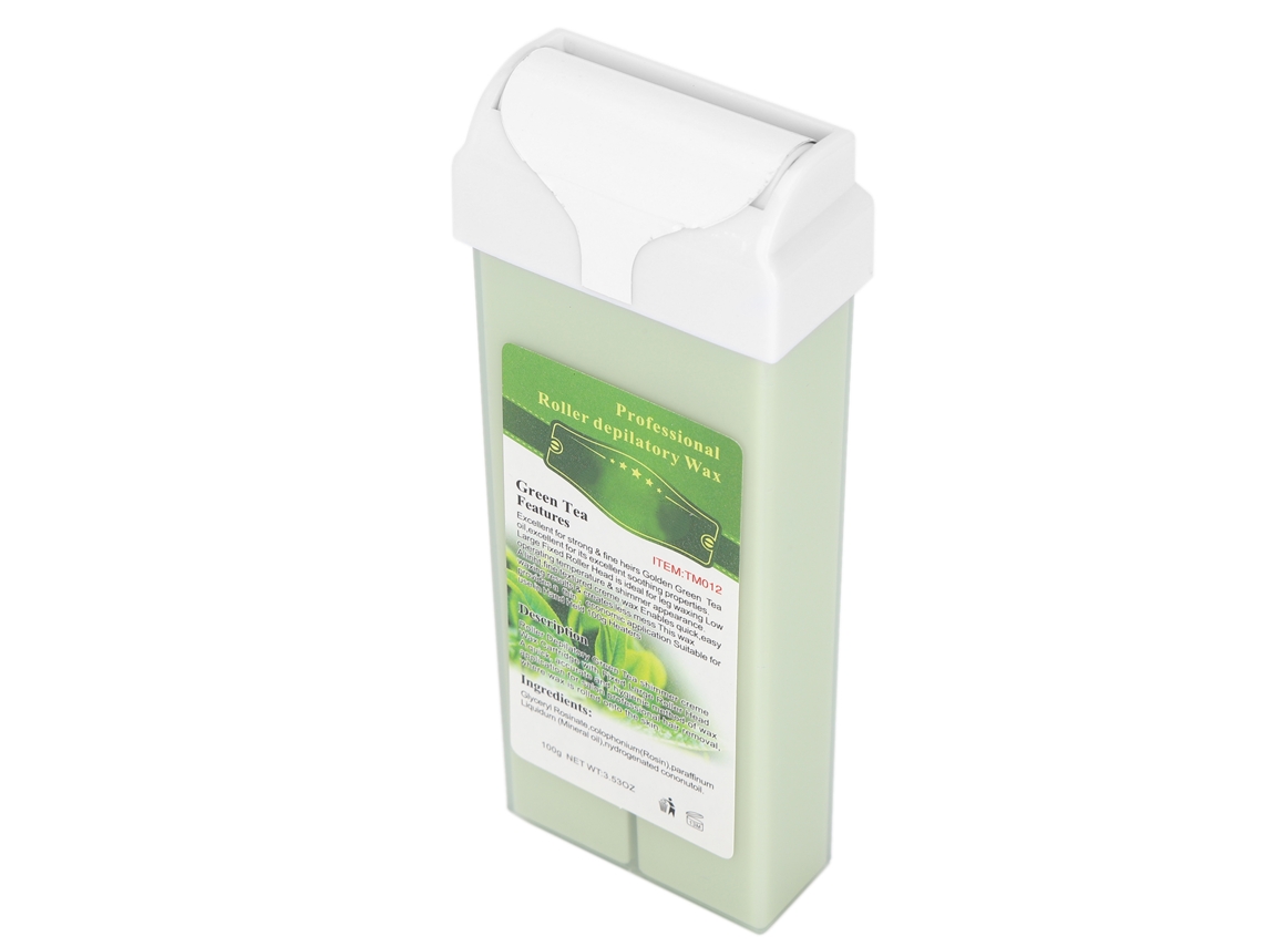 Cera depilatoria profesional en roll-on de 100 g con aroma a té verde.