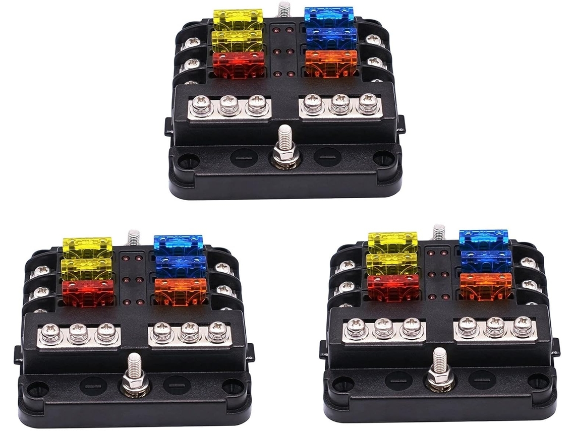 3 Bloques De Fusibles Impermeables De 6 Vías Con Indicador Led, 12 Circuitos, Caja Negativa Marina