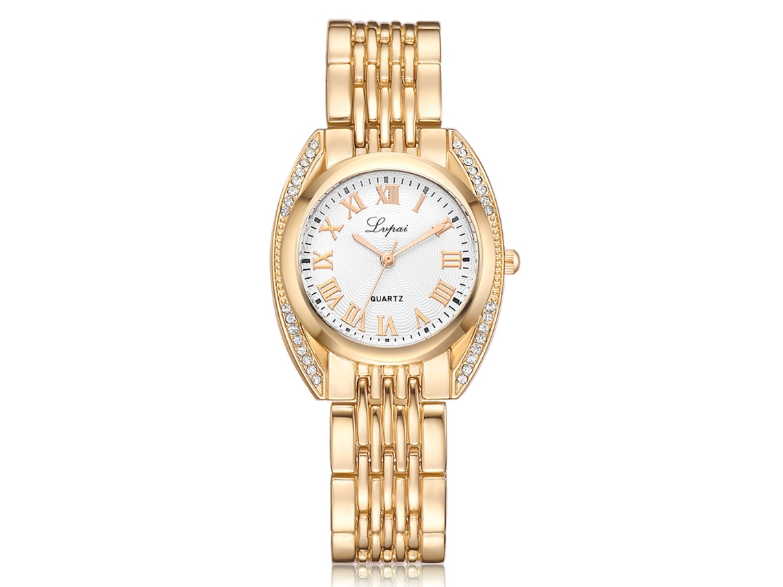 Reloj De Cuarzo Lvpai Para Mujer Con Números Romanos, Diamantes De Imitación Y Brazalete De Oro Blanco.