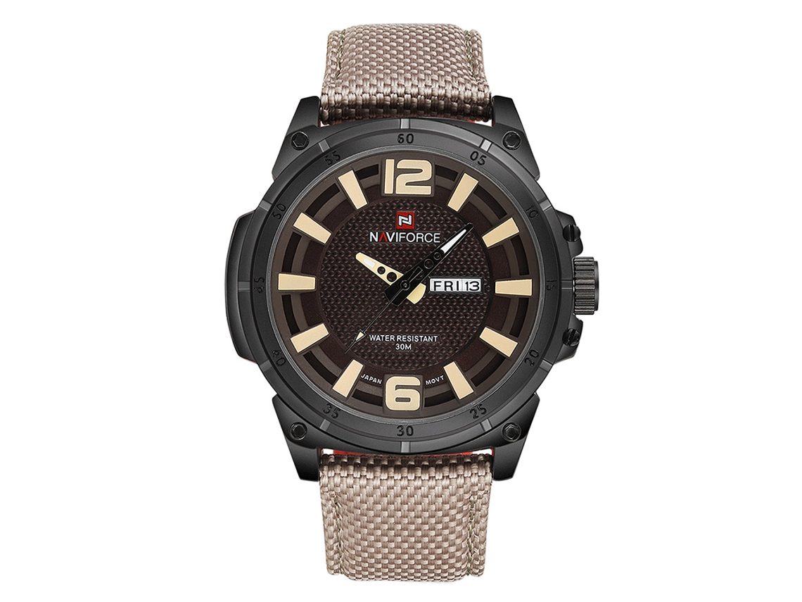 Reloj Hombre Naviforce De Nylon Con Calendario Cuarzo Impermeable Negocio Amarillo
