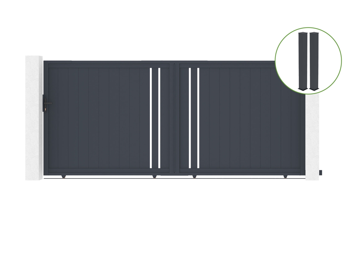 Puerta corredera 4m GIONA H.180 aluminio gris 2 postes 20x20cm H.190cm CASANOOV