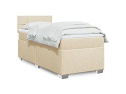 Cama Box Spring Con Colchón Tela Color Crema 90x200 Cm