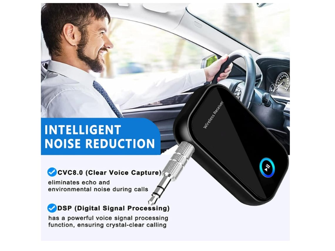 Receptor Bluetooth 5.0, adaptador auxiliar Bluetooth para coche con  cancelación de ruido/llamadas manos libres, miniadaptador de audio  Bluetooth inalámbrico de 3,5 mm para coche/estéreo doméstico/alta