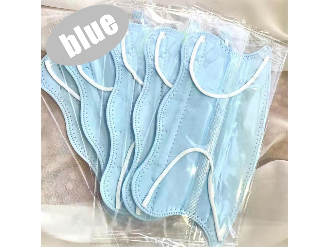 50 protectores bucales desechables en forma de V, envasados individualmente, con diseño de mariposa ondulada.
