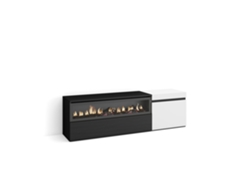 Mueble TV Televisión 150x45x35cm Para TV hasta 65 Chimenea eléctrica Blanco y negro