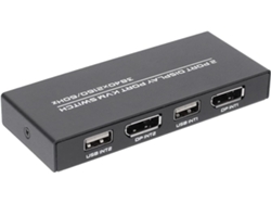 Conmutador Kvm Displayport Dp Usb 4k 60hz Para 2 Computadoras. Comparta Teclado, Mouse, Impresora Y