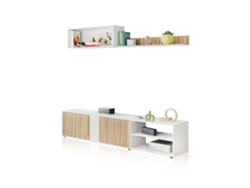 Salón con mueble de TV y estantería 180 cm Alix Blanco Artik (Blanco Mate) - Natur 180 x 40 x 33 cm
