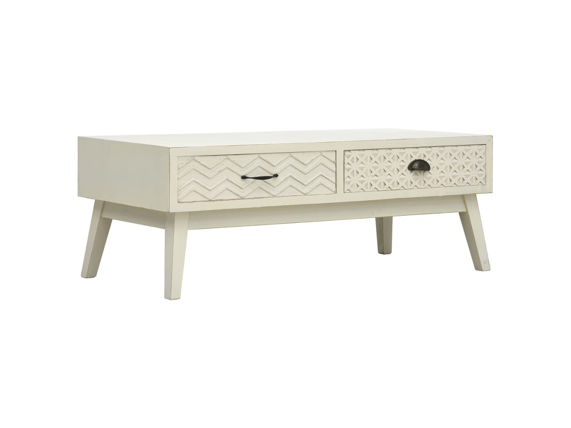Mesa de Centro Apoyo 2 Cajones Esculpidos 110X50X40 Madera Gris