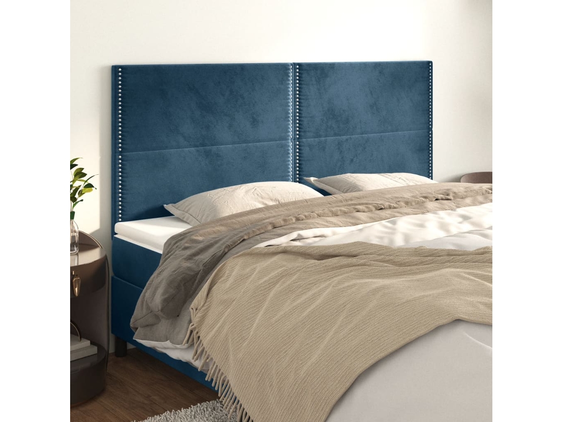 Cabeceros 4 Unidades De Terciopelo Azul Oscuro 80x5x78/88 Cm