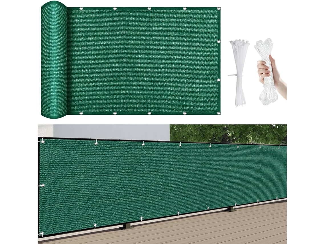 150 X 200 Cm, Mampara Privacidad, Hdpe, Transpirable, Color Verde Oscuro, Para Balcón, Jardín