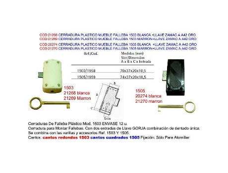 Cerradura mueble falleba 1505 blanca+llave zamac a42 oro