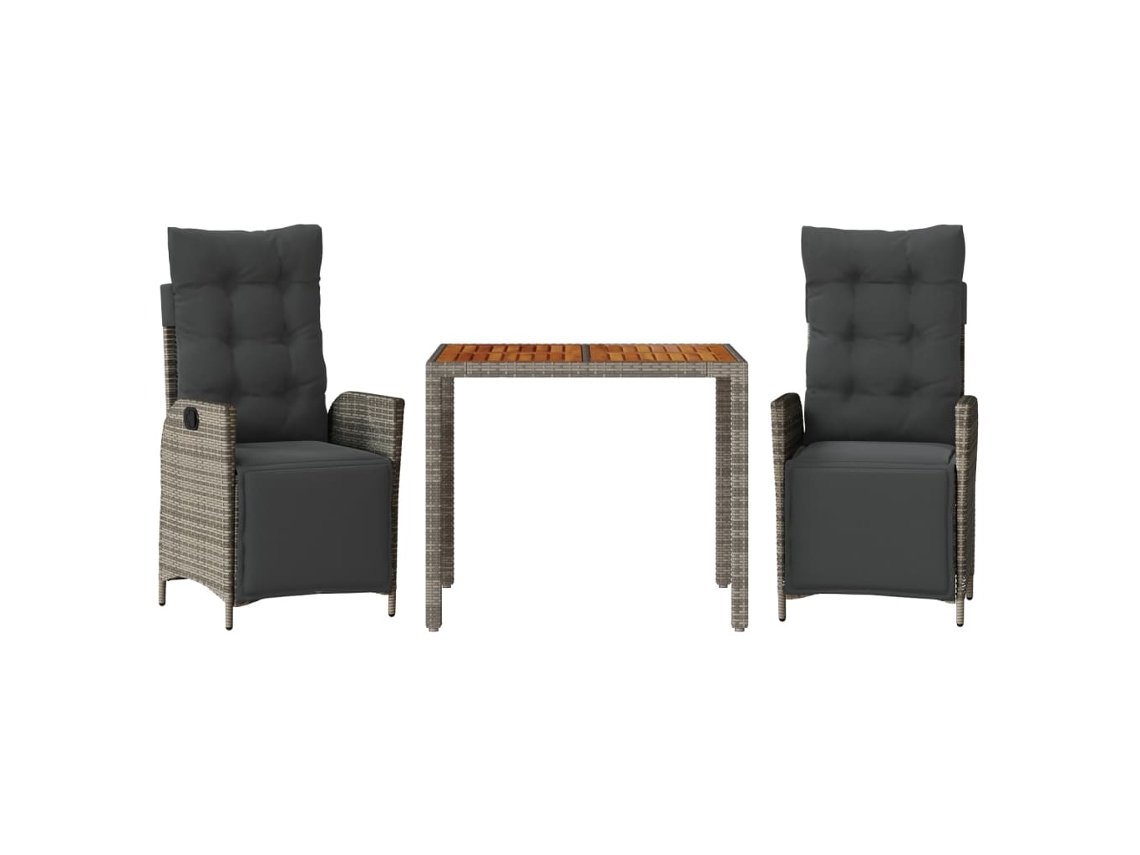 Conjunto 3 comedor de jardín VIDAXL con cojines ratán sintético gris