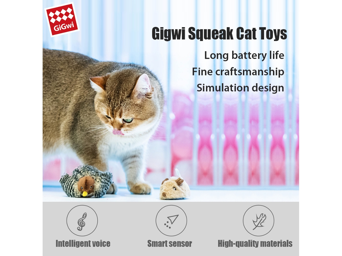 Brinquedo Interativo Para Gato Gigwi Rato Com Squeak Som Eletrônico Bateria Segura Material Durável