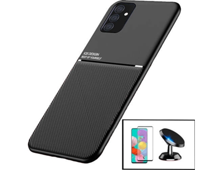Kit Funda Magnetic Lux, Protector Cristal Templado 5D Full Cover Curved y Soporte Magnético de Coche Samsung Galaxy M52 5G PHONECARE Negro