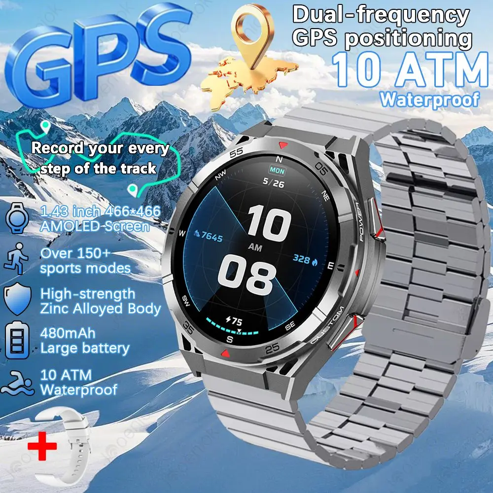 Reloj inteligente con GPS, llamadas Bluetooth, brújula, barómetro y varios modos deportivos. MDUG (plateado)