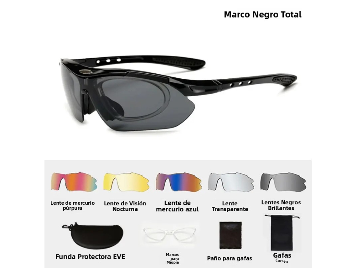 Gafas de sol deportivas unisex MDUG para ciclismo con montura acrílica (negras)