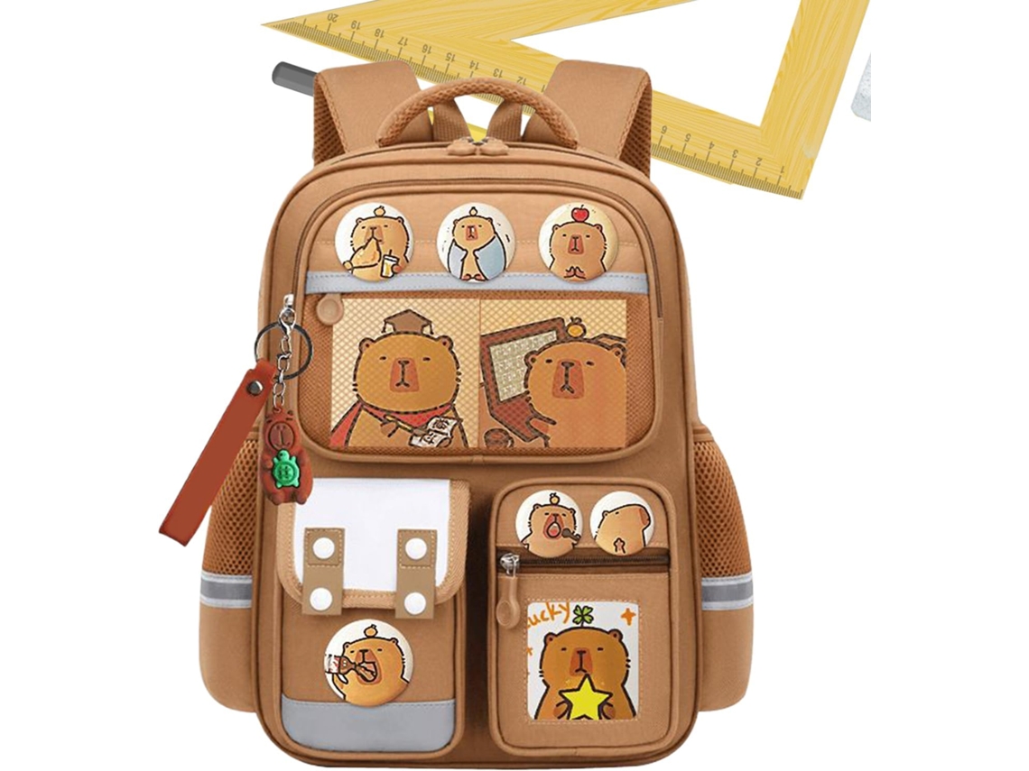 Mochila impermeable Capybara con múltiples bolsillos espaciosos, diseño de dibujos animados, ideal para acampar.