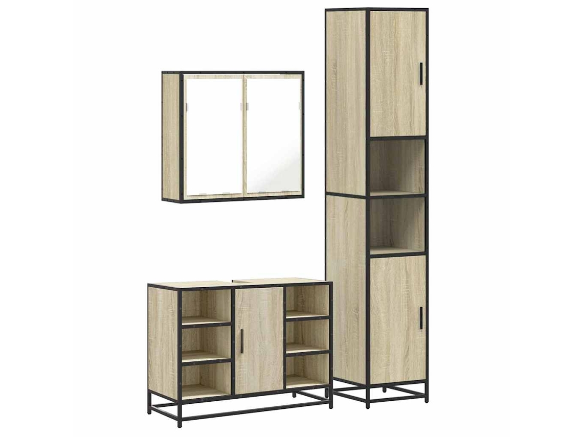 Conjunto 3 de muebles de baño VIDAXL madera contrachapada roble Sonoma