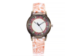 Reloj De Pulsera Vansvar Para Mujer, Estilo Étnico, Piel Sintética Estampada, Movimiento De Cuarzo, Color Naranja.