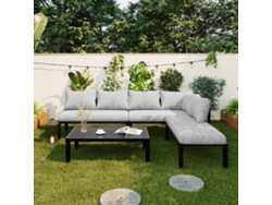 Set Comedor Exterior Jardín, Sillas Lounge 6 Asientos, Hierro Galvanizado, Patas Ajustables, Sofá Modular, Gris