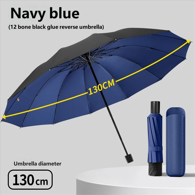 (azul Marino 12k) Paraguas De 12 Piezas Con Diseño Plegable Grande, Resistente A La Lluvia, Grueso Y Reforzado.
