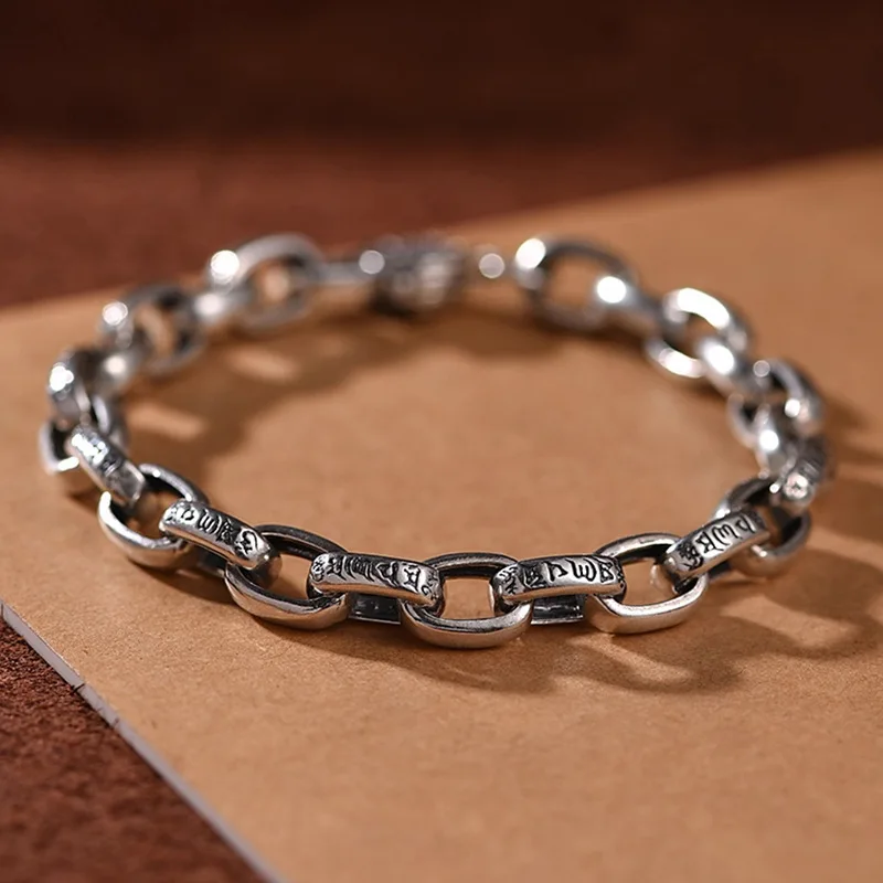 Pulsera Para Hombre Con Mantra De Seis Sílabas (22 Cm), Pulsera Con Escritura Budista Tibetana