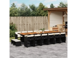 Juego de comedor de jardín de 17 piezas con cojines de mimbre negros de DKD Home Decor