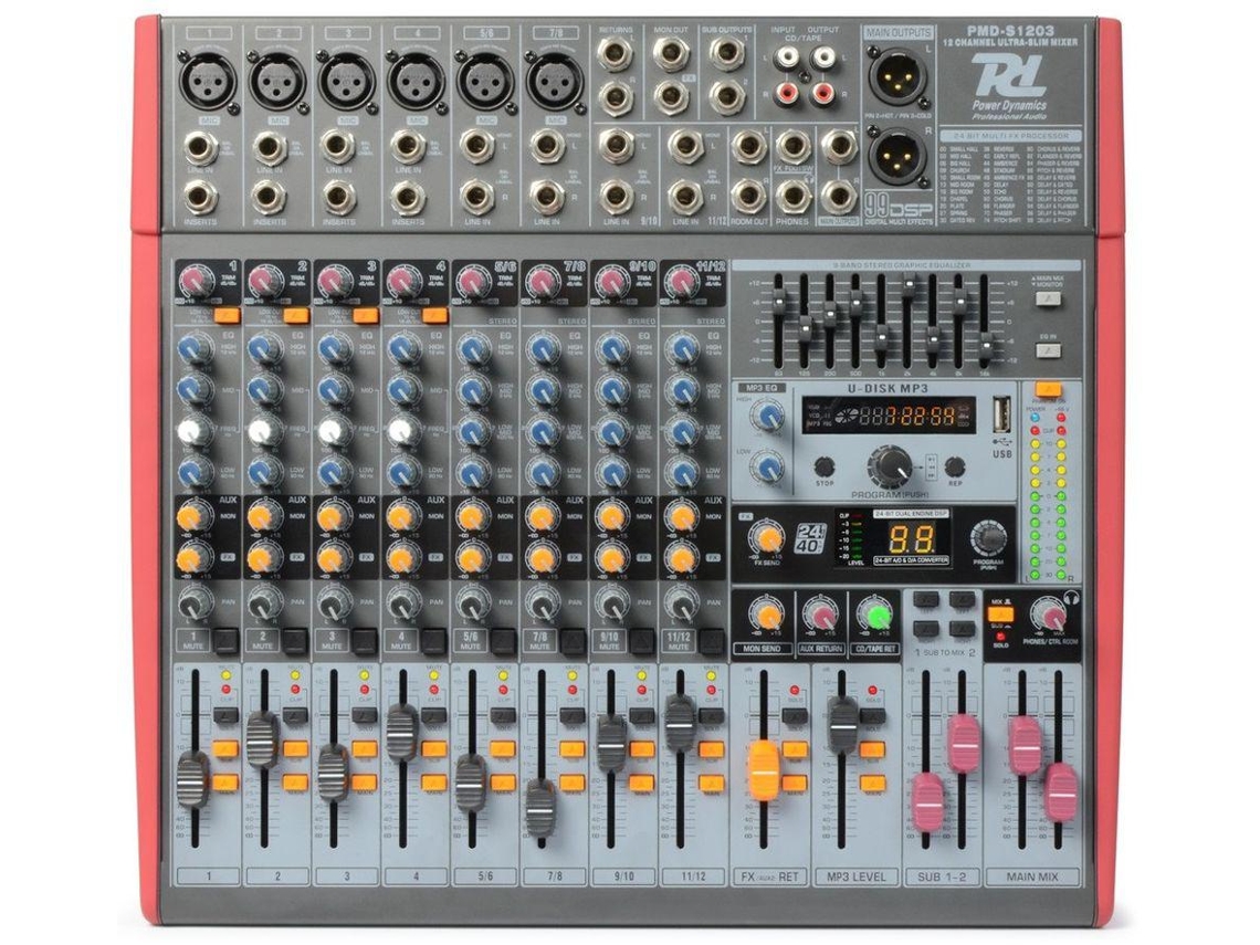 Mezclador de 12 canales con DSP Usb Mp3 Aux Eq Fx Pdm-S1203 Power Dynamics