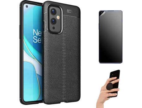 Kit Carcasa Y Protector Oneplus 9 Ultimatte, Rugged Leather Y Popsocket Negro