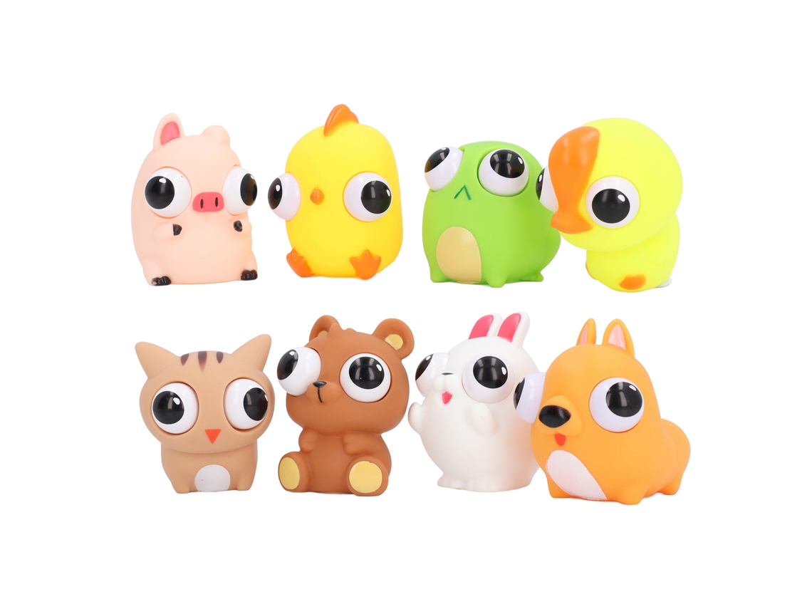 -8pcs Juguetes De Compresión Animales Con Ojos Levantados Para Niños Para Aliviar Estrés Y Ansiedad