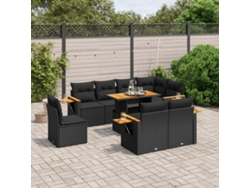 Conjunto de sofás de jardín de 9 piezas DKD Home Decor con cojines de mimbre negros