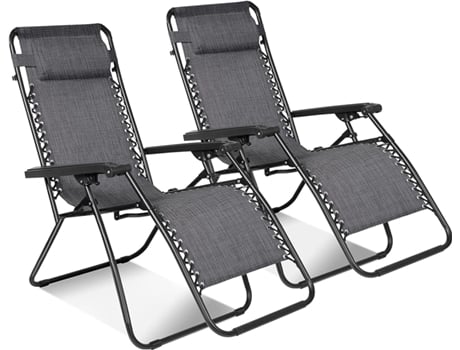 Set de 2 sillas Gravedad Cero reclinables Tumbonas sillas reclinable ajustable Gris Oscuro SELEOK