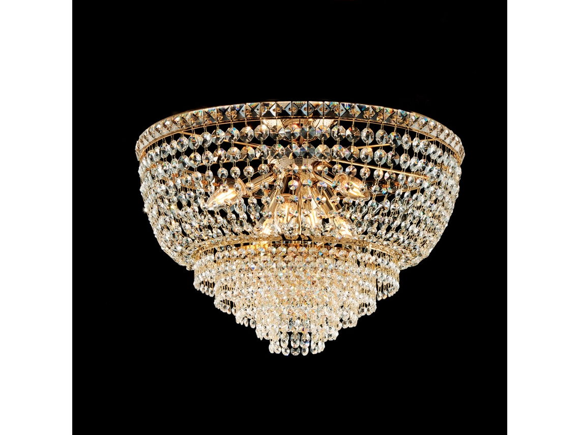 Wagner - Lámpara De Techo De Hierro Y Latón Dorado Con Strass 6 Luces Al.38 - Ø52 - Bl266-pl6-or
