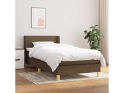 Cama Box Spring Con Colchón Tela Marrón Oscuro 80x200 Cm