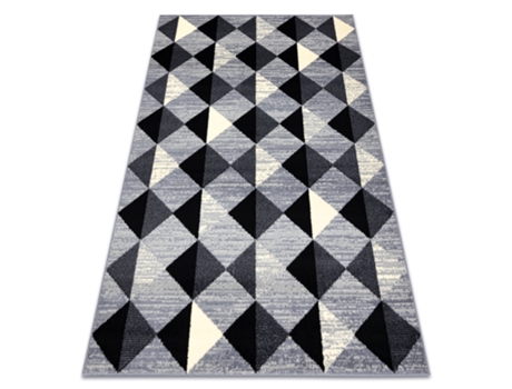 Alfombra Bcf Base 3987 Trigone, Triangulos, Cuadrícula, Geométrico Gris/Marfil (185 x 270 cm)
