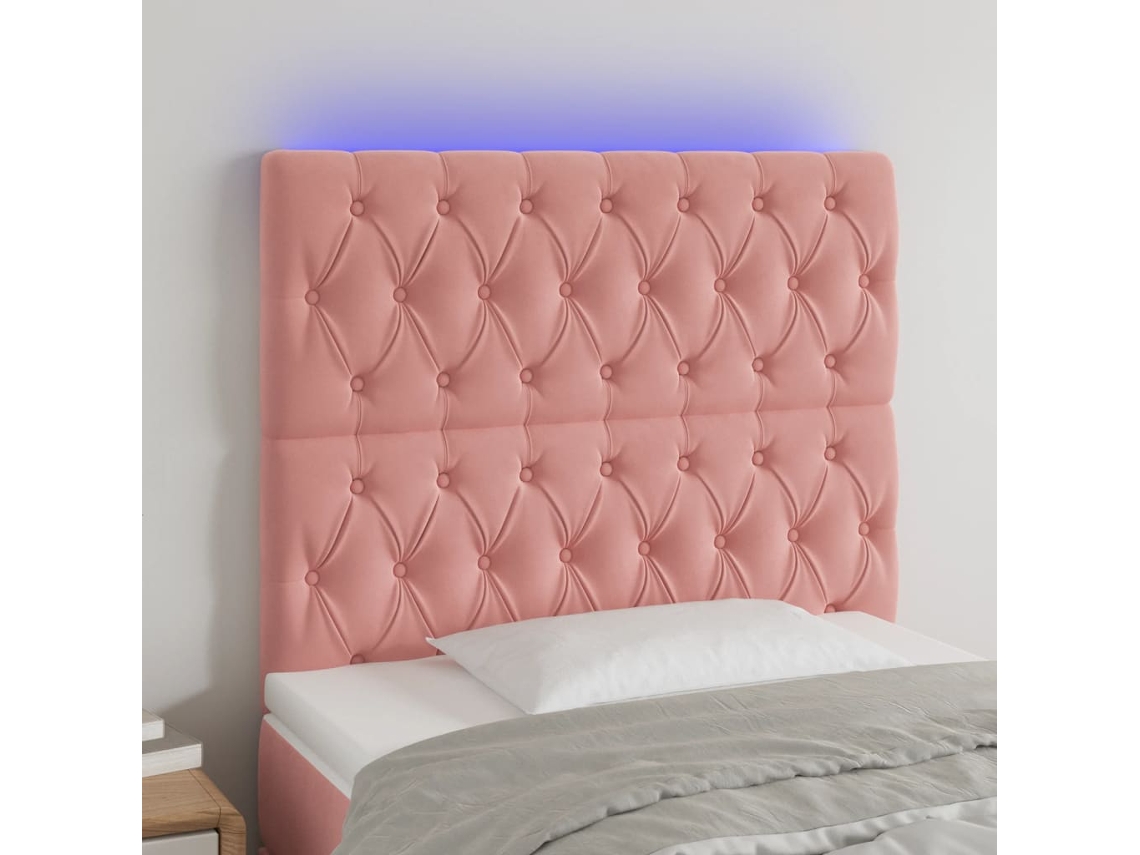 Cabecero Con Luces Led Terciopelo Rosa 100x7x118/128 Cm